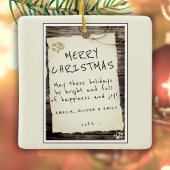Rustic Wood Old Paper Script Frohe Weihnachten Keramikornament