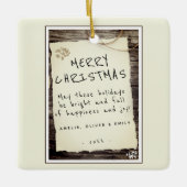 Rustic Wood Old Paper Script Frohe Weihnachten Keramikornament (Vorderseite)