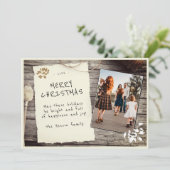 Rustic Wood Old Paper Script Weihnachtsgeschenk Fo Feiertagskarte (Stehend Vorderseite)
