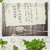 Rustic Wood Old Paper Script Weihnachtsgeschenk-Fo Geschirrtuch (Gefaltet)