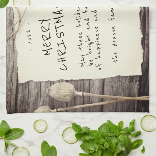 Rustic Wood Old Paper Script Weihnachtsgeschenk-Fo Geschirrtuch (Gefaltet)