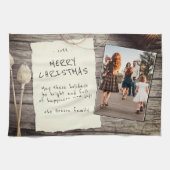Rustic Wood Old Paper Script Weihnachtsgeschenk-Fo Geschirrtuch (Horizontal)