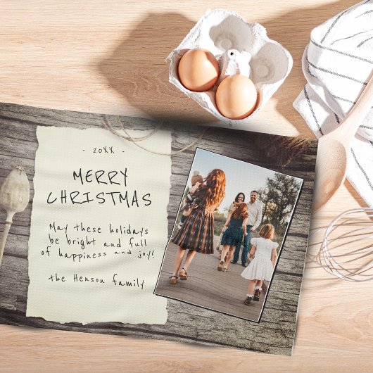 Rustic Wood Old Paper Script Weihnachtsgeschenk-Fo Geschirrtuch