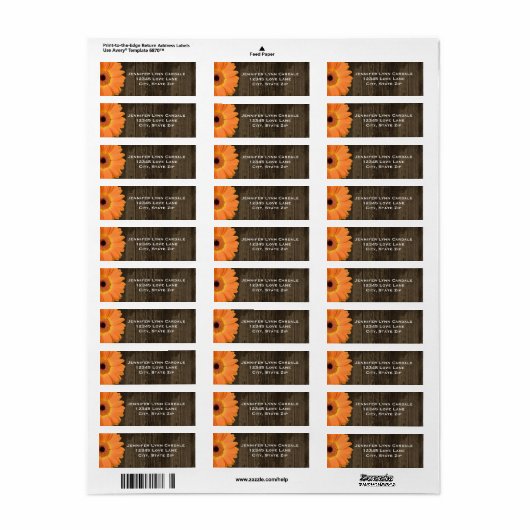 Rustic Wood Orange Gerber Daisy Address Labels (Vorne)