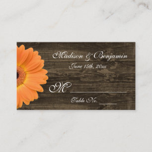 Rustic Wood Orange Gerber Daisy Wedding Platzkarte