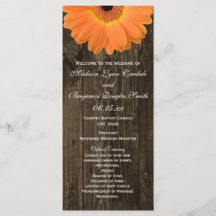Rustic Wood Orange Gerber Daisy Wedding Programs Programm