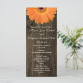 Rustic Wood Orange Gerber Daisy Wedding Programs Programm (Stehend Vorderseite)