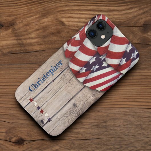 Rustic Wood Patriotic Red White Individuelle Name Case-Mate iPhone Hülle