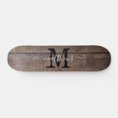 Rustic Wood Pattern Monogram Script Name Skateboard (Horizontal)