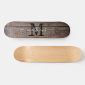 Rustic Wood Pattern Monogram Script Name Skateboard (Horizontal)