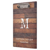 Rustic Wood Pattern Oak Monogram Script Custom  Klemmbrett (Links)