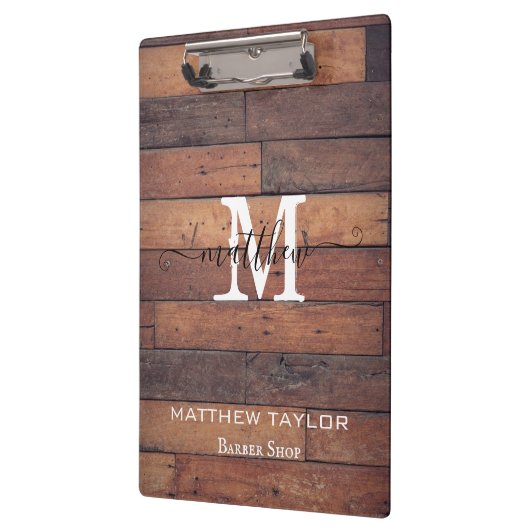 Rustic Wood Pattern Oak Monogram Script Custom  Klemmbrett (Links)