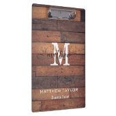 Rustic Wood Pattern Oak Monogram Script Custom  Klemmbrett (Rechts)