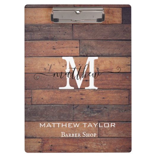 Rustic Wood Pattern Oak Monogram Script Custom  Klemmbrett (Vorderseite)