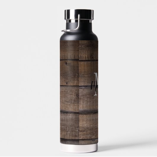 Rustic Wood Pattern Style Monogram Script Trinkflasche (Rechts)