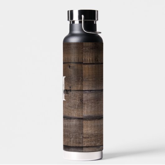 Rustic Wood Pattern Style Monogram Script Trinkflasche (Links)