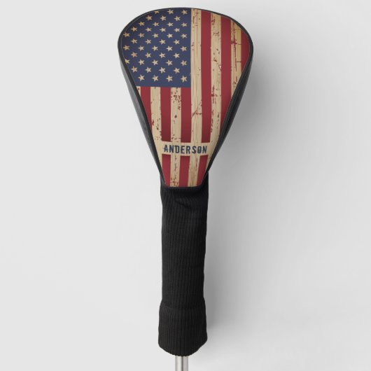 Rustic Wood Personalisiert Patriotic American Flag Golf Headcover (Vorderseite)
