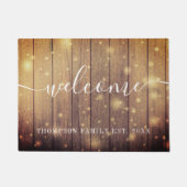 Rustic Wood Personalisiert Script Familienname Fußmatte (Vorderseite)