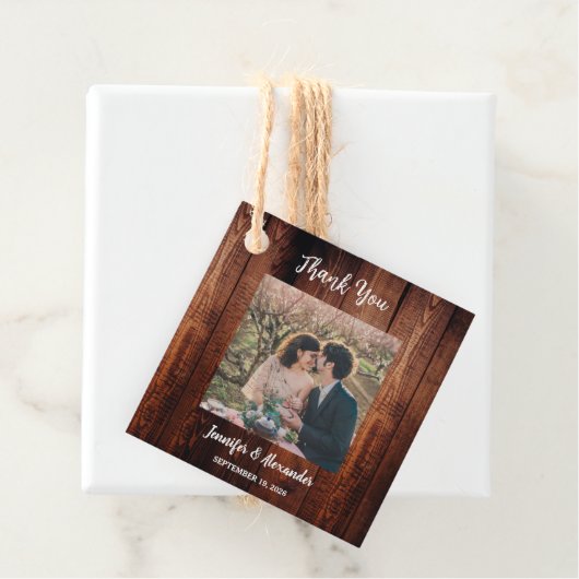 Rustic wood photo country wedding geschenkanhänger (Beispiel)