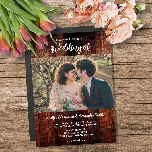 Rustic wood photo country wedding magnetic card magnetkarte
