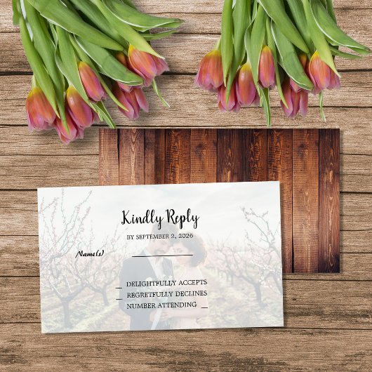 Rustic wood photo Wedding budget RSVP Begleitkarte
