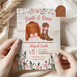 Rustic Wood Pink Boots and Bows Baby Shower Einladung