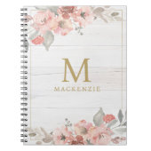 Rustic Wood Pink Floral Watercolor Monogram Notizblock (Vorderseite)