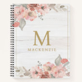 Rustic Wood Pink Floral Watercolor Monogram Notizblock (Vorderseite)