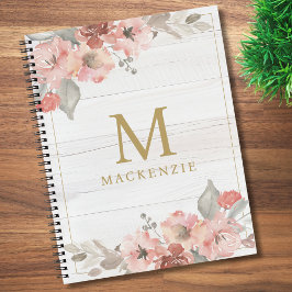 Rustic Wood Pink Floral Watercolor Monogram Notizblock