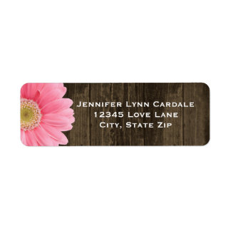 Rustic Wood Pink Gerber Daisy Address Labels