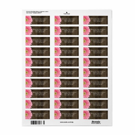 Rustic Wood Pink Gerber Daisy Address Labels (Vorne)