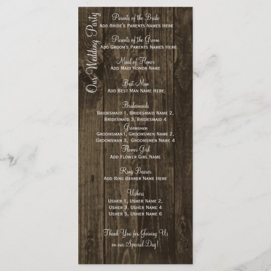 Rustic Wood Pink Gerber Daisy Wedding Programs Programm (Rückseite)