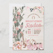 Rustic Wood Pink Girl First Rodeo Einladung (Vorderseite)