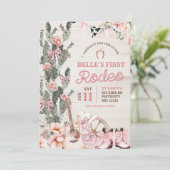 Rustic Wood Pink Girl First Rodeo Einladung (Stehend Vorderseite)