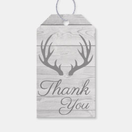 Rustic Wood Planks Gray Deer Antlers Vielen Dank Geschenkanhänger