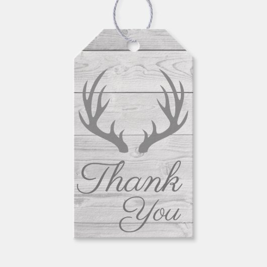Rustic Wood Planks Gray Deer Antlers Vielen Dank Geschenkanhänger (Vorderseite)