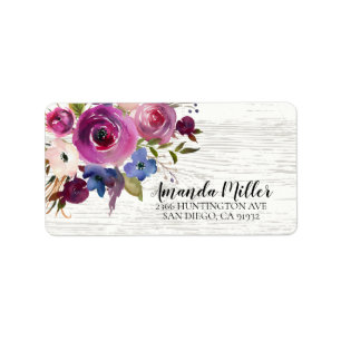 Rustic Wood Plum Blue Floral Rücksendeadresse Labe Adressaufkleber