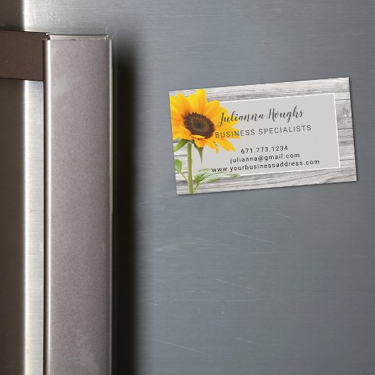 Rustic Wood Print Sunflower Business Magnet Card