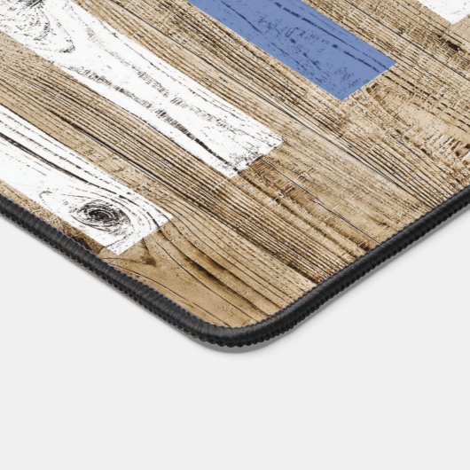 Rustic Wood Print Thin Blue Line USA Flag Monogram Schreibtischunterlage (Ecke)