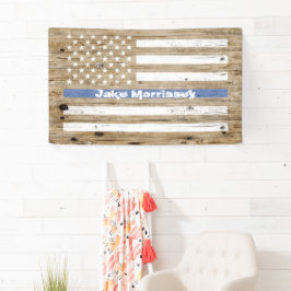 Rustic Wood Print Thin Blue Line USA Flaggenname Banner