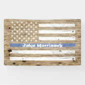 Rustic Wood Print Thin Blue Line USA Flaggenname Banner (Horizontal)