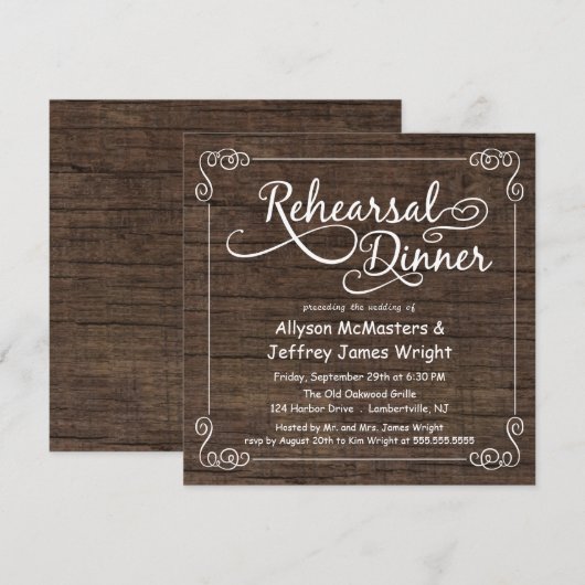 Rustic Wood Probe Dinner Einladungen (Vorne/Hinten)