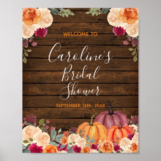 Rustic Wood Pumpkin Bridal Baby Dusche Willkommen  Poster (Vorne)