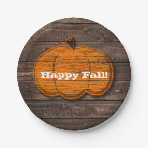 Rustic Wood Pumpkin Country Halloween Party Pappteller