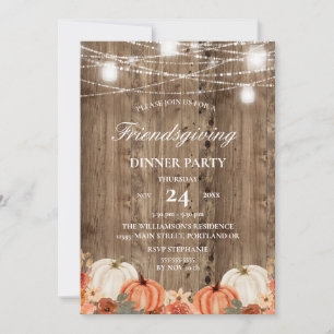 Rustic Wood Pumpkin & Floral Friendsgiving Dinner Einladung