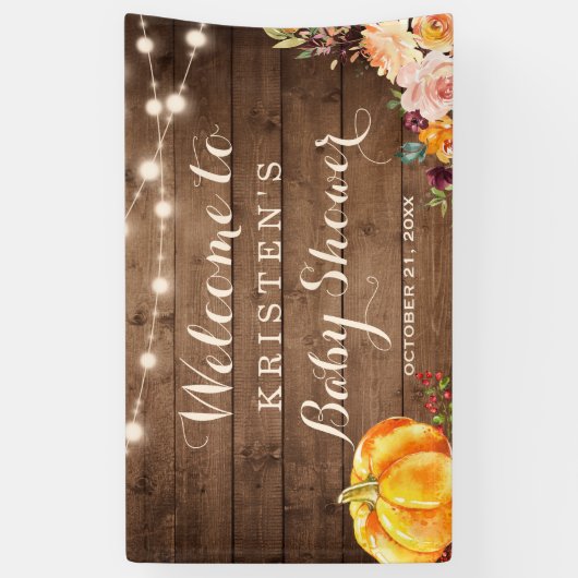 Rustic Wood Pumpkin Floral Herbst Babydusche Banner (Vertikal)