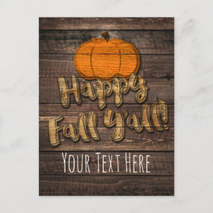 Rustic Wood Pumpkin glücklichen Fall Y'all Fall Gr Ankündigungspostkarte