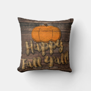 Rustic Wood Pumpkin Halloween Happy Fall Y'all Kissen