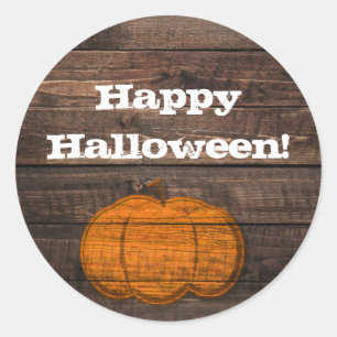 Rustic Wood Pumpkin Halloween Herbst Gefallen Runder Aufkleber
