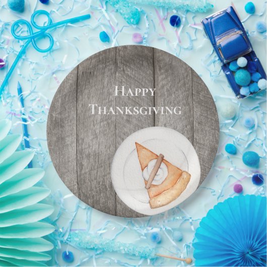 Rustic Wood Pumpkin Pie Happy Thanksgiving Pappteller (Party)